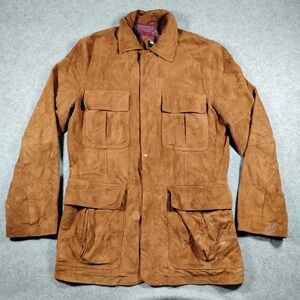 Neiman Marcus Men Size M Brown Lambsuede 4-Pocket Safari Field Jacket Distressed